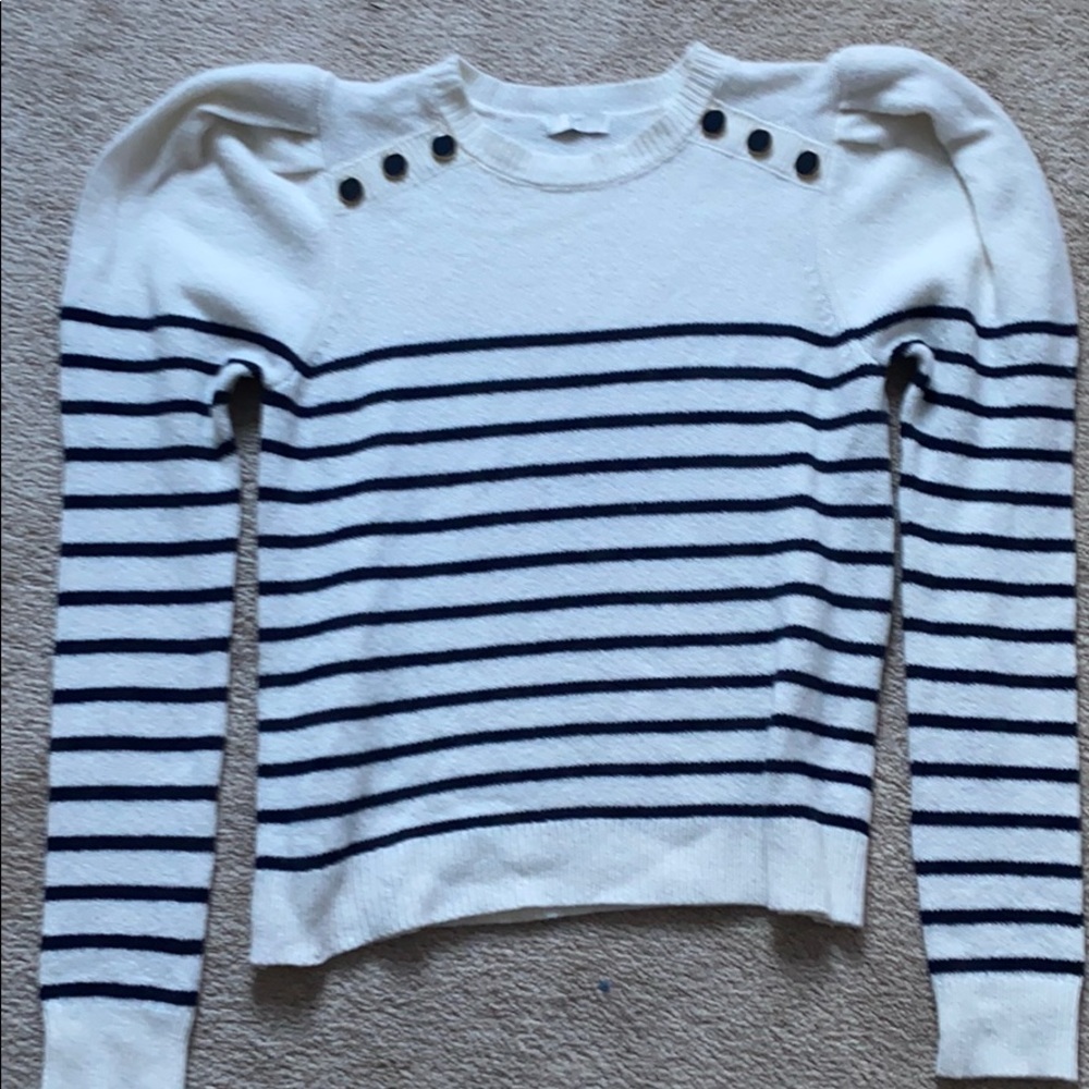 navy and white striped sweater